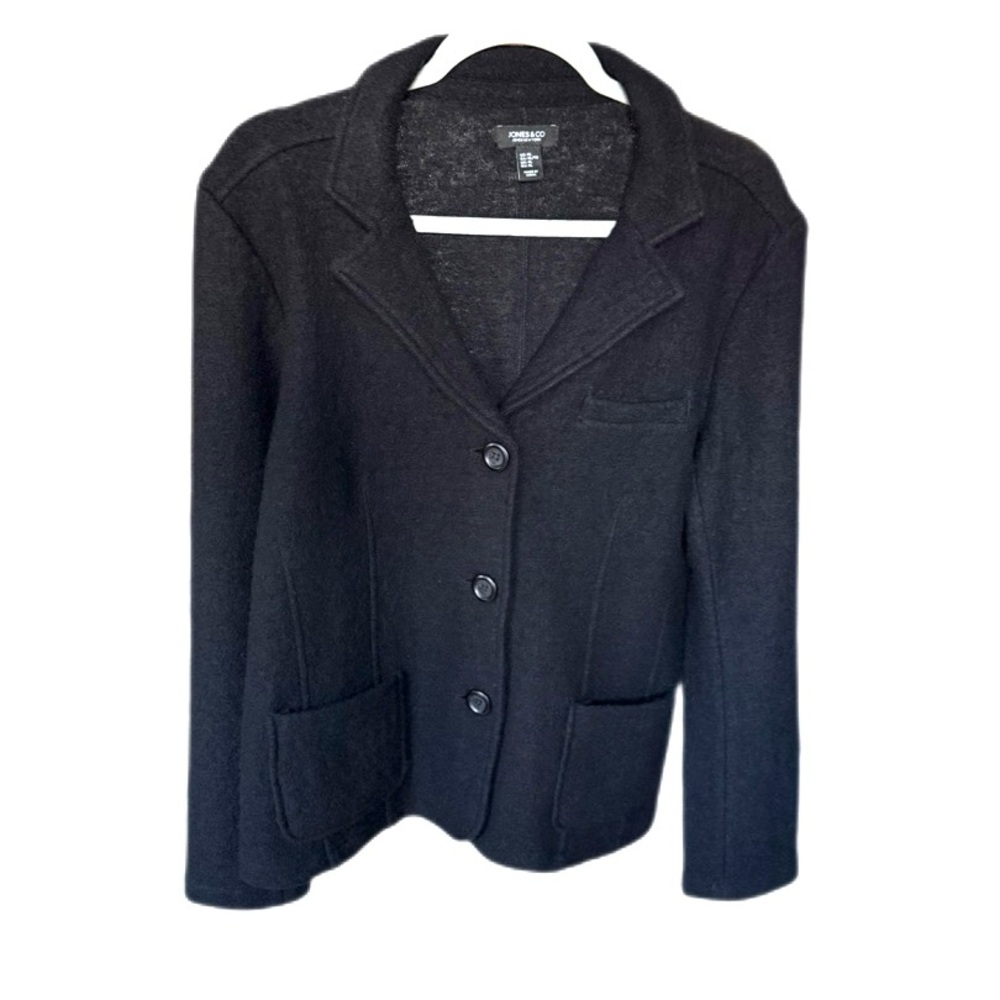 Jones & Co 100% Wool Black Blazer Jacket XL Classic Tailored Button Up